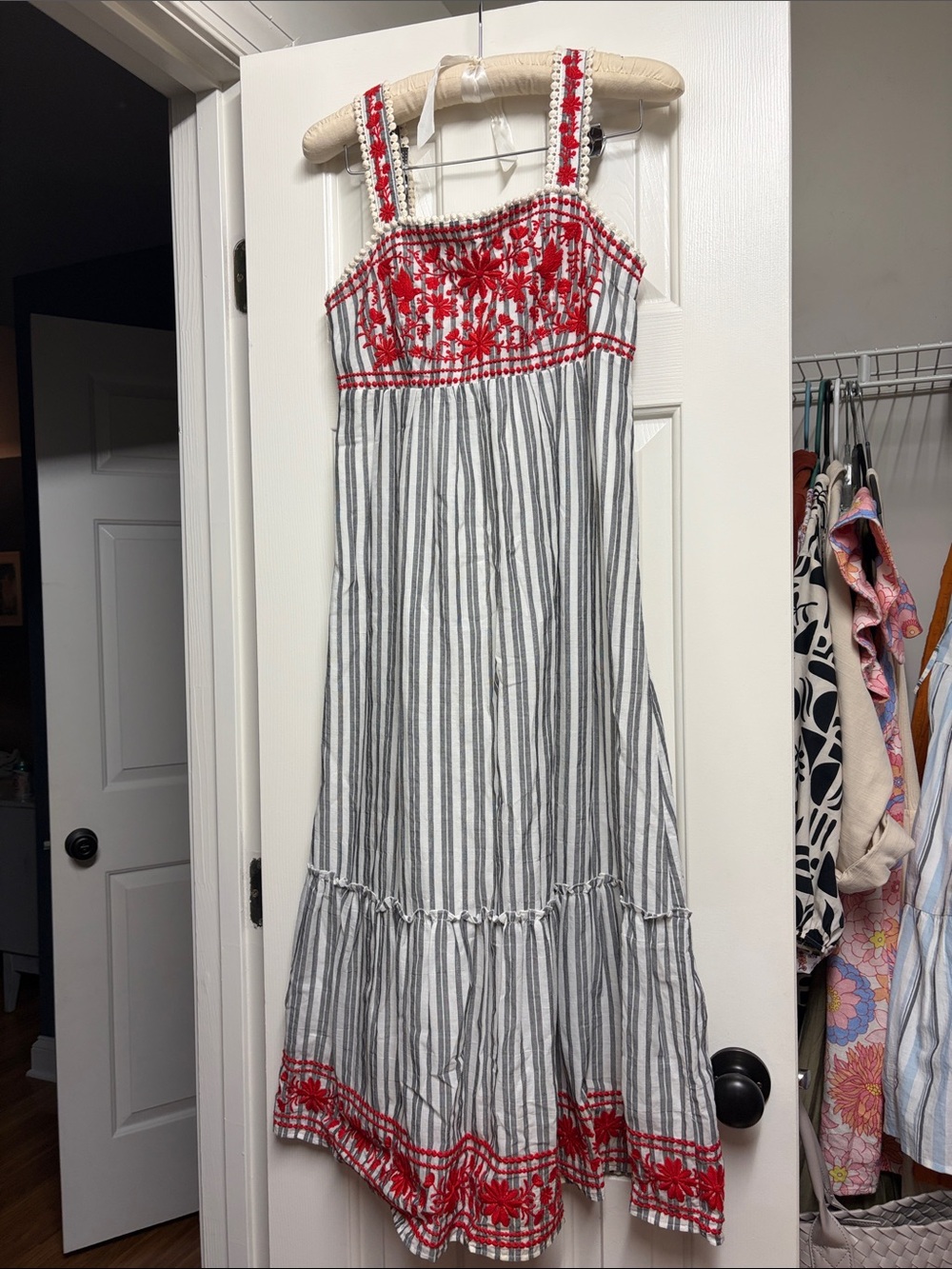 Kate Spade Broome street a Embroidered Striped Sundress with Red Floral Detail